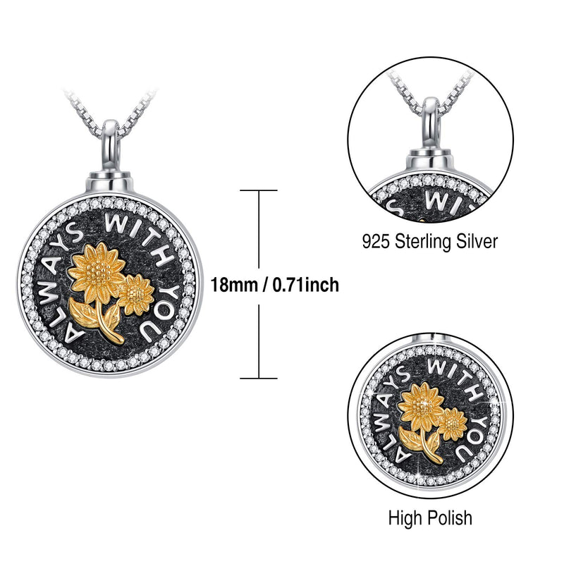 [Australia] - Sunflower Urn Locket Necklace S925 Sterling Silver Cremation Jewelry for ashes - Always With You Memorial Keepsake Sunflower Jewelry Gifts for Family Members Pets 