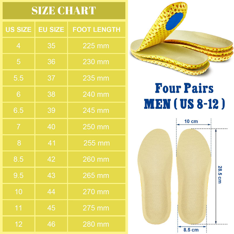 [Australia] - 4 Pairs Shock Absorbing Shoe Insoles Elastic Honeycomb Sneaker Inserts Breathable Memory Insoles for Men Shoe Lifts Men Soft Replacement Shoe Soles for Men Women Sports Shoes Boots (Men US 8-12) Men US 8-12 