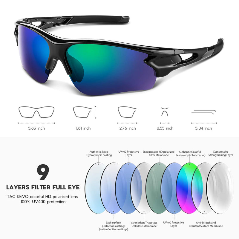 [Australia] - Polarized Sports Sunglasses for Men Women Youth Baseball Fishing Cycling Running Golf Motorcycle Tac Glasses UV400 Black Blue 