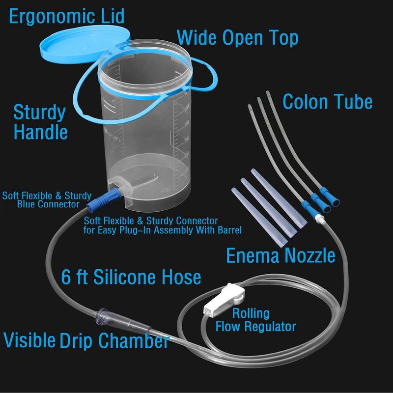 [Australia] - Clear Enema Kit 6Pcs Enema Nozzle Tips Colon Tube Replacement, Coffee Enema Bucket kit for Water Colon Cleansing Constipation Detox 6ft Silicone Tubing Hose Set Portable Irrigator Reusable BPA Free PP 