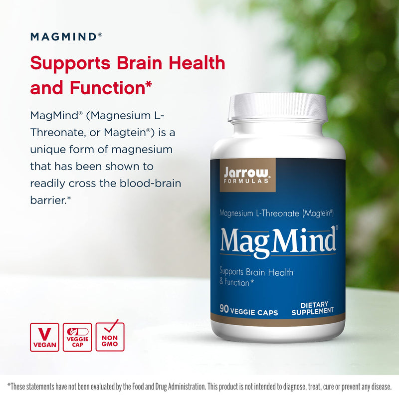 [Australia] - Jarrow Formulas MagMind - 90 Capsules - Includes Magnesium L-Threonate (Magtein) - Supports Brain Health & Function - 30 Servings 90 Count (Pack of 1) 
