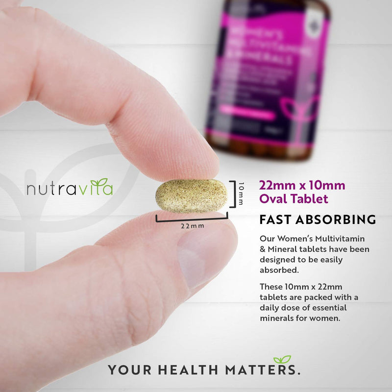 [Australia] - Women's Multivitamins and Minerals - 24 Essential Active Vitamins and Minerals with Added Hyaluronic Acid - 180 Vegan Tablets - No Synthetic Fillers or Binders - Made in The UK by Nutravita 