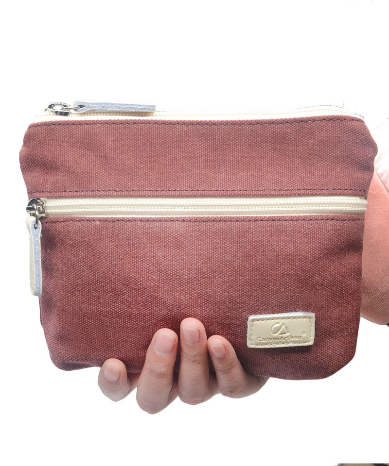 [Australia] - POPUCT Women's Retro Canvas Zipper Coin Purse Phone Pouch Cosmetic Bag (Pure Wine red) Pure Wine Red 