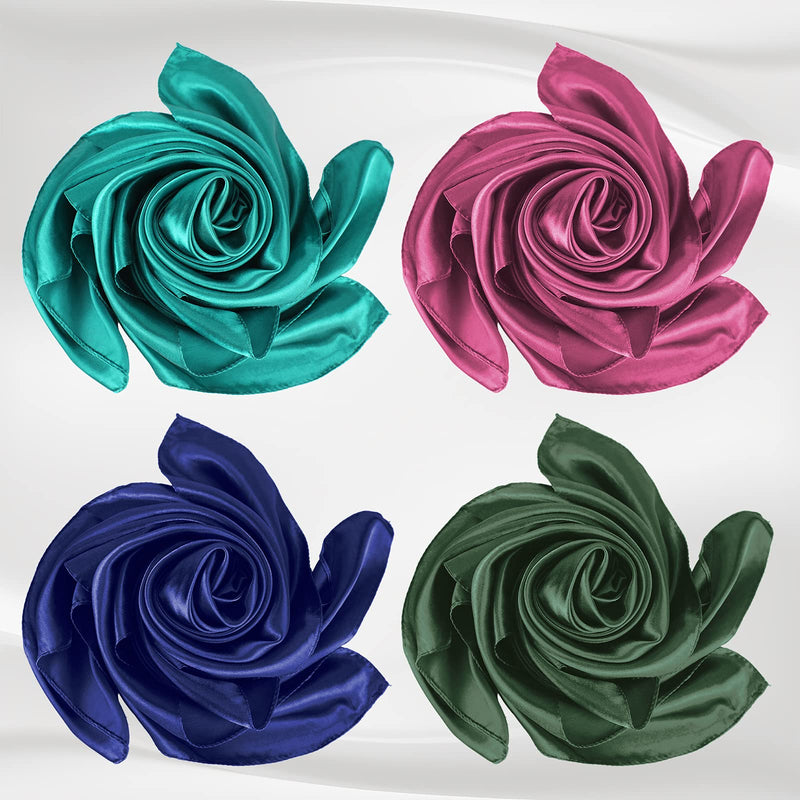 [Australia] - Vicpen 4 Pieces 35 Inch Satin Head Scarves Large Square Scarves Silky Head Scarf Bright Colors 