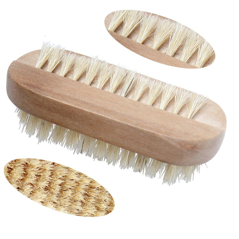 [Australia] - Beautyours Wooden Hand & Nail Brush 2-Pack Set - Natural Bristle SPA Dual Surface Two-Sided 