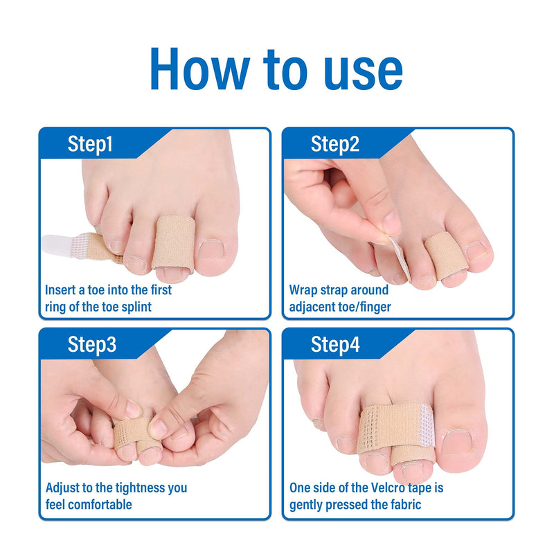 [Australia] - DYKOOK Broken Toe Wraps 8 Pcs/Pack Fabric Toe Splint Toe Cushioned Bandages Finger Protectors Straightener Separators 