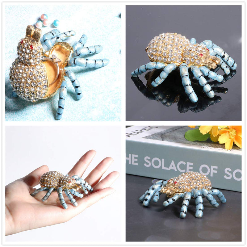 [Australia] - Waltz&F Diamond Spider Hinged Trinket Box Bejeweled Hand-Painted Ring Holder Animal Collectible Figurine Decoration 