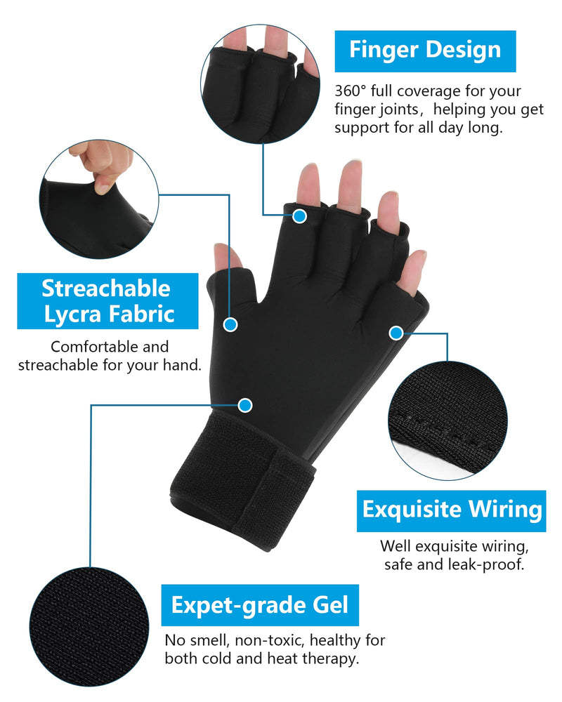 [Australia] - Luguiic Finger Arthritis Compression Ice Glove for Women and Men, Adjustable Wrist Strap Hand Wrist Ice Pack Pain Relief for Arthritis, Carpal Tunnel, Tendinitis Cold&Heat Therapy S Pack of ONE 
