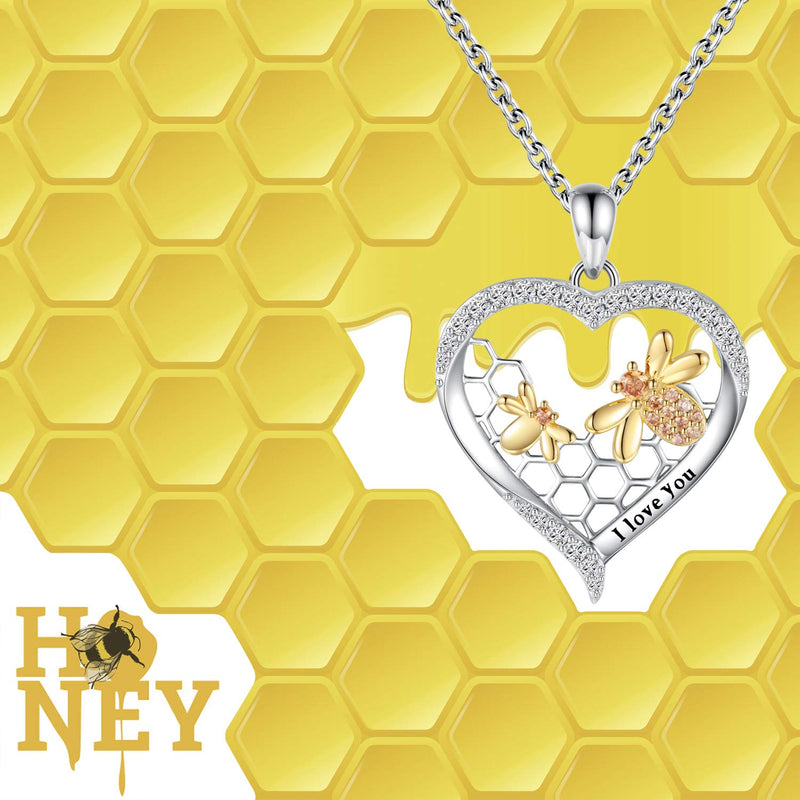 [Australia] - Mother Daughter Love You Mom Infinity Heart Mama Bear Penguin Elephant Swallow Necklace 925 Sterling Silver Birthday Gifts for Mommy Grandmom Girls Jewelry Family Present Honey bumble bee 