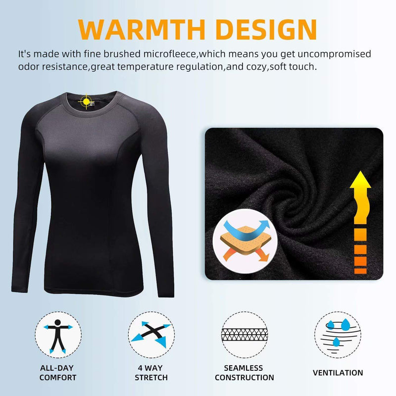 [Australia] - Sillictor Womens Theraml Base Layers Women Compression Sports Tops for Ski Running Hiking Cycling 021-black S 