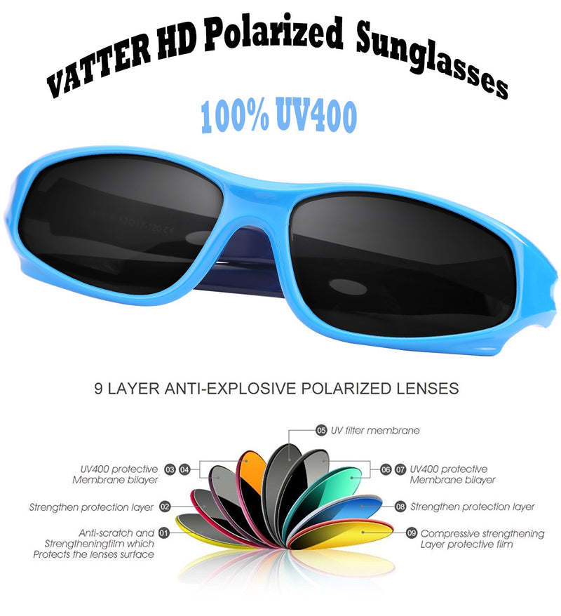 [Australia] - VATTER TR90 Unbreakable Polarized Sport Sunglasses For Kids Boys Girls Youth Blue/Blue As the pictures 