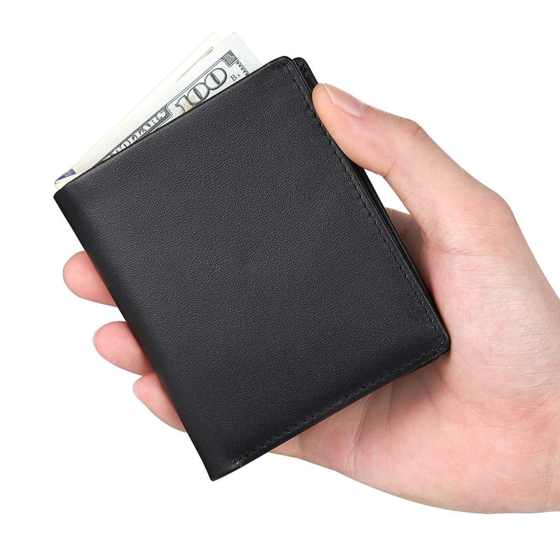 [Australia] - Bifold Trifold Leather RFID Mens Wallet with ID Window & Coin Pockets Black-blue 