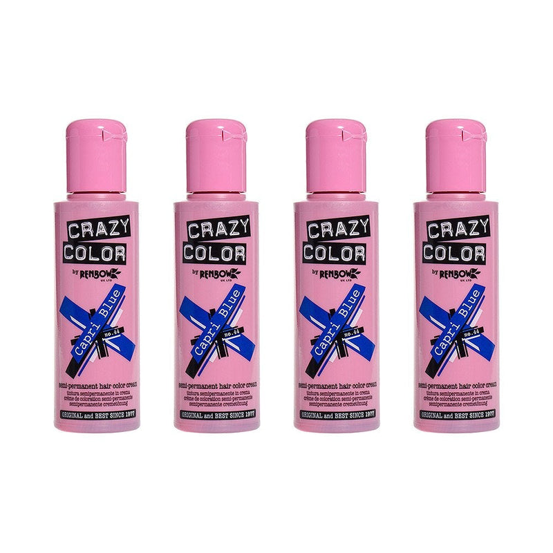 [Australia] - Crazy Color Unisex Semi-Permanent Colour Hair Dye 4 Pack - One Size, Capri Blue 