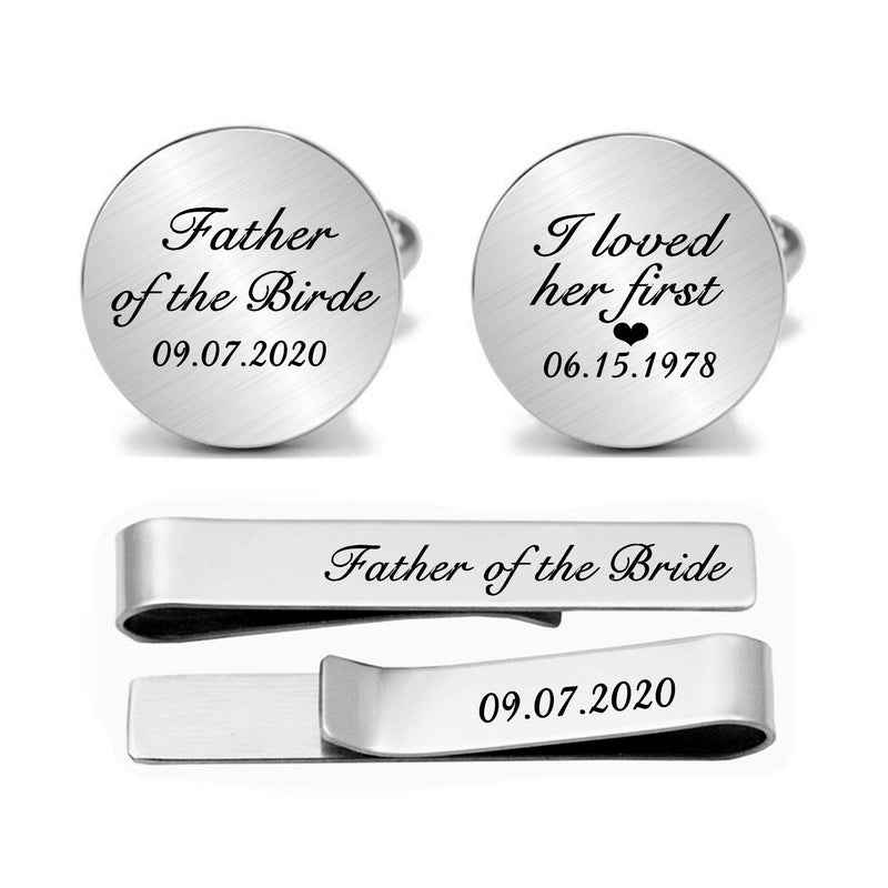 [Australia] - JUPPE Father of The Bride Cuff Links Tie Bar Set Personalized Wedding Cufflinks Gift for Dad Style 2 