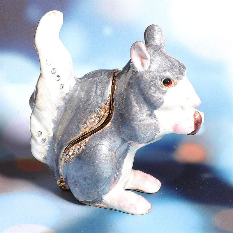 [Australia] - Waltz&F Grey Cute squirrel Trinket Box Hinged Hand-painted Figurine Collectible Ring Holder 