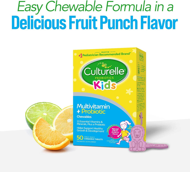 [Australia] - Culturelle Kids Complete Multivitamin + Probiotic Chewable, Digestive & Immune Support for Kids, With 11 Vitamins & Minerals including Vitamin C, D3 and Zinc, Fruit Punch Flavor, 50 Count 50 Count Chewable 