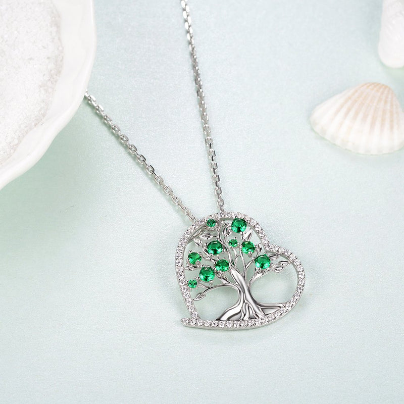 [Australia] - Green Emerald Jewelry for Women Birthday Gifts Necklace for Mom Wife Sterling Silver Love Heart Tree of Life Jewelry Tree of Life Green Emerald Love Heart Necklace 