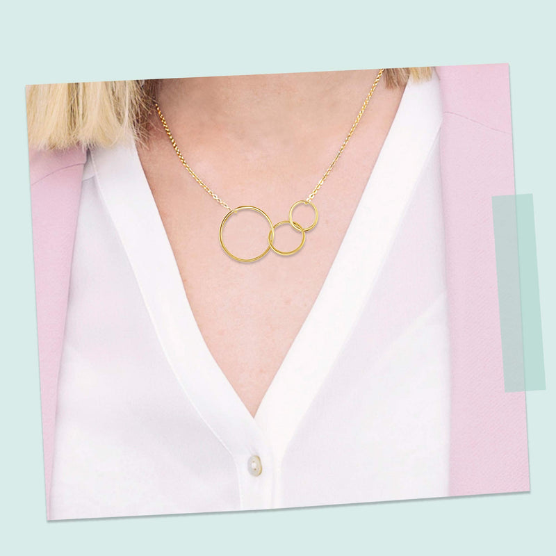 [Australia] - Sterling Silver, Rose, or Gold Plated, Created Blue or White Opal Three Generations Interlocking Circles 16+2" Eternity Necklace 