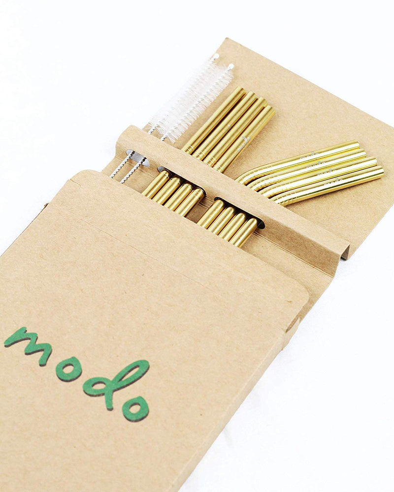 [Australia] - Stainless Steel Straw, Gold Eco Friendly Reuseable Metal Drinking Straws 8.5 inch with 2 Cleaning Brush (8 Pack – 4 Straight – 4 Curved) 