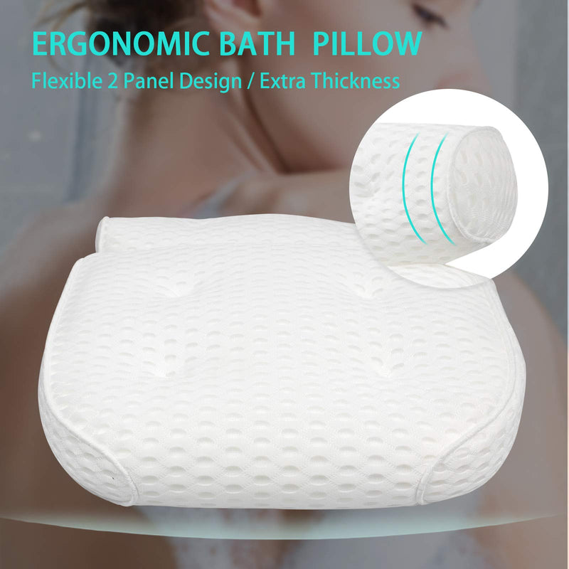 [Australia] - Bath Pillow for Tub, 4D Air Mesh Bathtub Spa Pillow with Side Pocket for Accessories, Luxury Bath Pillow Support Head, Neck, Shoulder, Back for All Bathtub, Hot Tub, Jacuzzi White Bath Pillow 