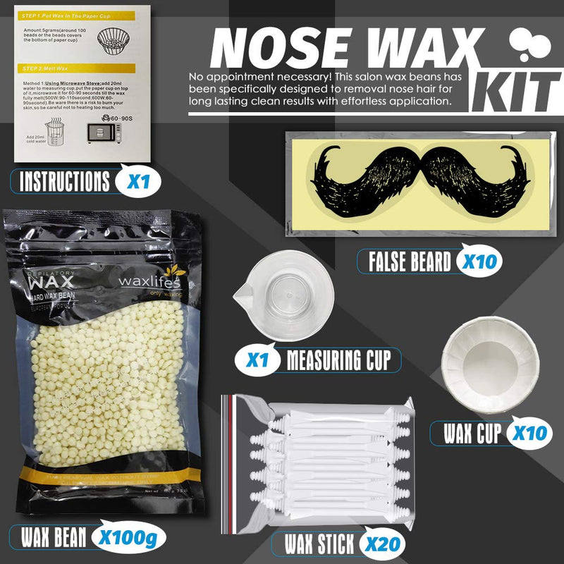 [Australia] - Nose Waxing kit, 100g Nose Hair Removal Wax for Men & Women, Painless Depilatory Wax Beans Ear Hair Removal for Men Nose with 20 Wax Sticks Applicators, Over 20 Times Usage 