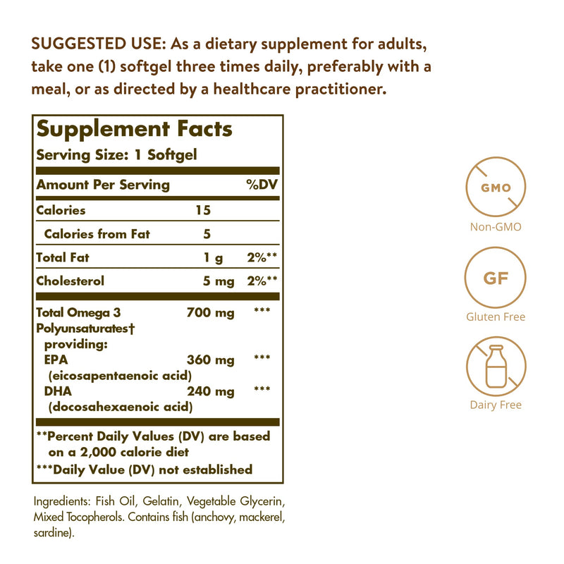 [Australia] - Solgar Omega-3 Double Strength Softgels - Pack of 120 - Optimum pure and potent form of EPA / DHA - For Heart, Brain and Eye Health - Gluten Free 120 Count (Pack of 1) 