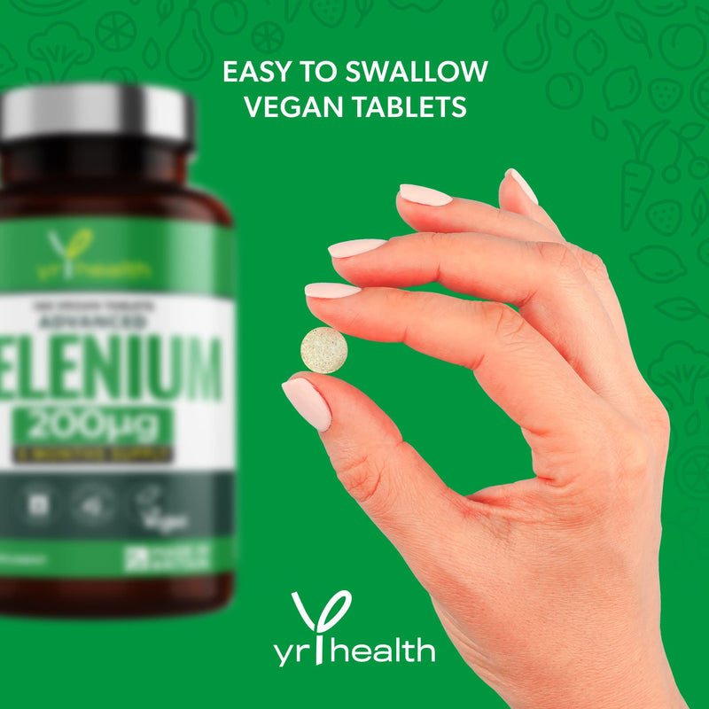 [Australia] - Selenium 200mcg Tablets - 180 Vegan Society Registered Pills, for Thyroid and Immune Health, Hair, Skin and Nails - 6 Month Supply Tablets Not Capsules - Made in The UK by YrHealth 