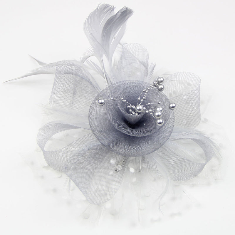 [Australia] - Daisiny Feather Fascinator Hair Clip for Women Gray 