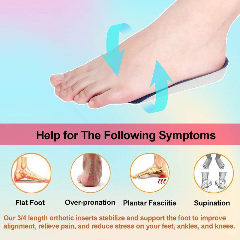 [Australia] - Orthotic Inserts 3/4 Length, Plantar Fasciitis Inserts for Flat Feet, Plantar Fasciitis, Bone Spur, Arch Support Insoles for Men and Women for Walking, Running, Sport M- W9-10.5 | M7.5-9 