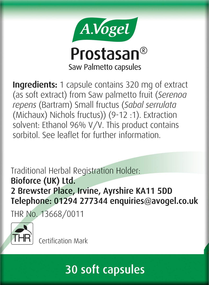 [Australia] - A.Vogel Prostasan® Saw Palmetto Capsules | Relieve Urinary Discomfort in Men with BPH | Frequent Urination | Weak flow | 1 Months Supply | 30 capsules 30 Count (Pack of 1) 