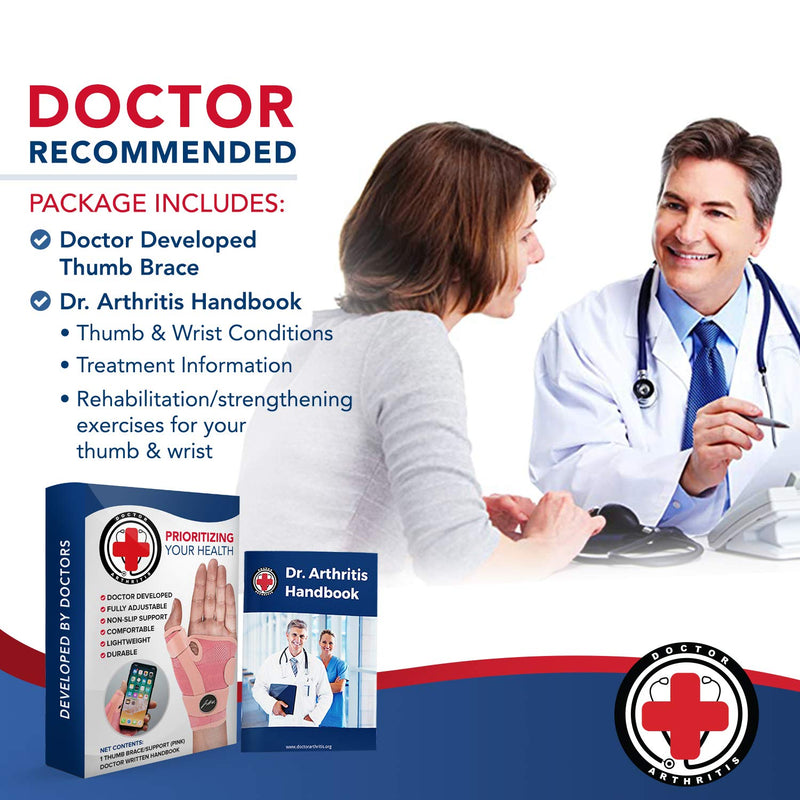 [Australia] - Dr. Arthritis Doctor Developed Thumb Brace / Thumb splint / Thumb spica splint / Thumb Stabilizer for Men and Women - & Doctor Written Handbook - For right and left hand (Pink, Single) Pink 