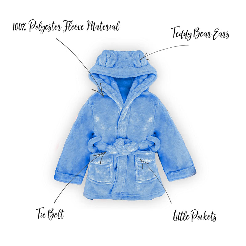 [Australia] - Baby Dressing Gown, Boys & Girls, Fleece Bath Robe with Teddy Ears Blue 6-12 Months 