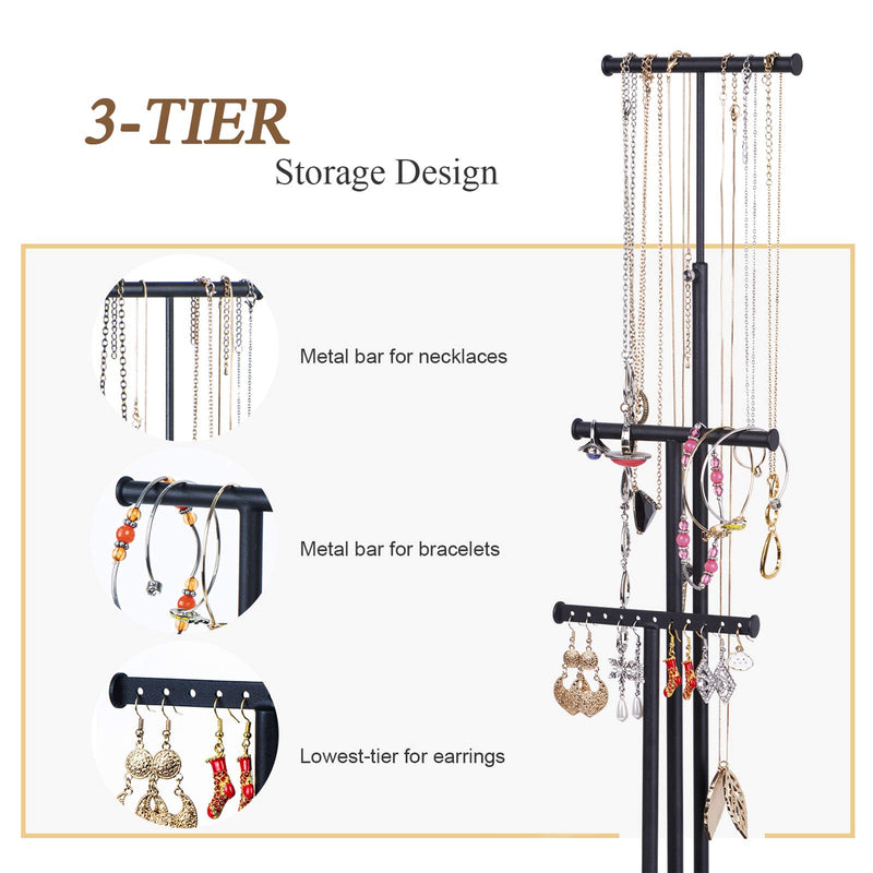 [Australia] - Love-KANKEI Jewelry Organizer Stand Metal & Wood Basic and Large Storage Necklaces Bracelets Earrings Holder Organizer Black and Weathered Grey Weathered Grey and Black 