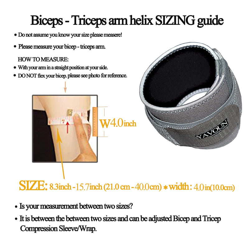 [Australia] - Bicep ＆ Tricep Compression Sleeve/Wrap - Tricep Tendonitis, Bicep Tendonitis - Pain Relief for Bicep and Triceps Muscle Strains, Compression Arm Support (8.3 Inch - 15.7 Inch W4 Inch, Grey) 8.3 Inch - 13.7 Inch W4 Inch 