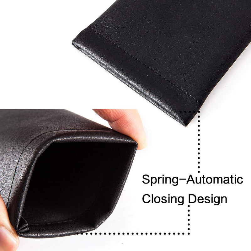[Australia] - Squeeze Leather Sunglasses Pouch - 3 Pack Spring Storage Glasses Pouch Holder Black 