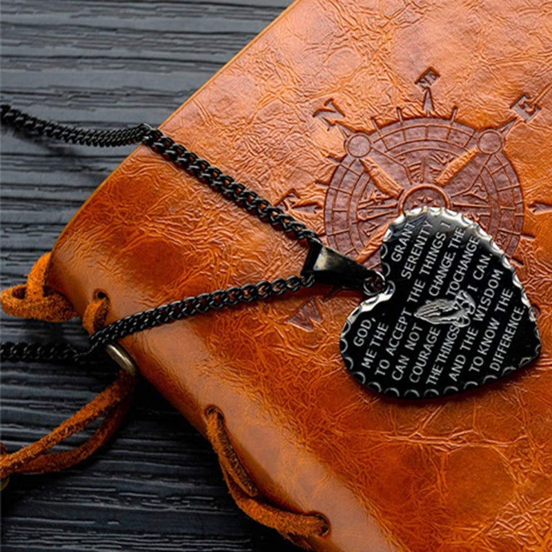 [Australia] - Stainless Steel Christian Cross Serenity Prayer Bible Verse Heart Shaped Pendant Necklace Black 