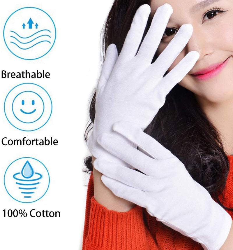 [Australia] - Moisturizing Gloves Over Night Bedtime White Cotton | Cosmetic Inspection Premium Cloth Quality | Eczema Dry Sensitive Irritated Skin Spa Therapy Secure Wristband| One Size Fits Most (1 Pair) 1 Pair 