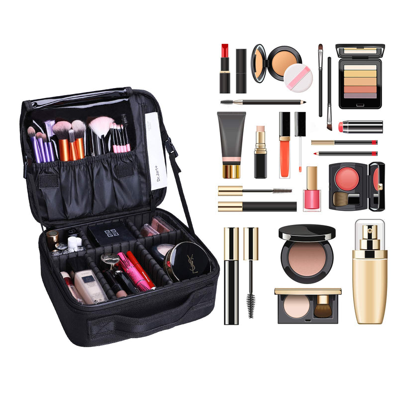 [Australia] - LTGEM Cosmetic Travel Bag Makeup Train Organizer Portable Storage Case with Adjustable Dividers for Cosmetics Makeup Brushes Toiletry Jewelry Accessories-Black 