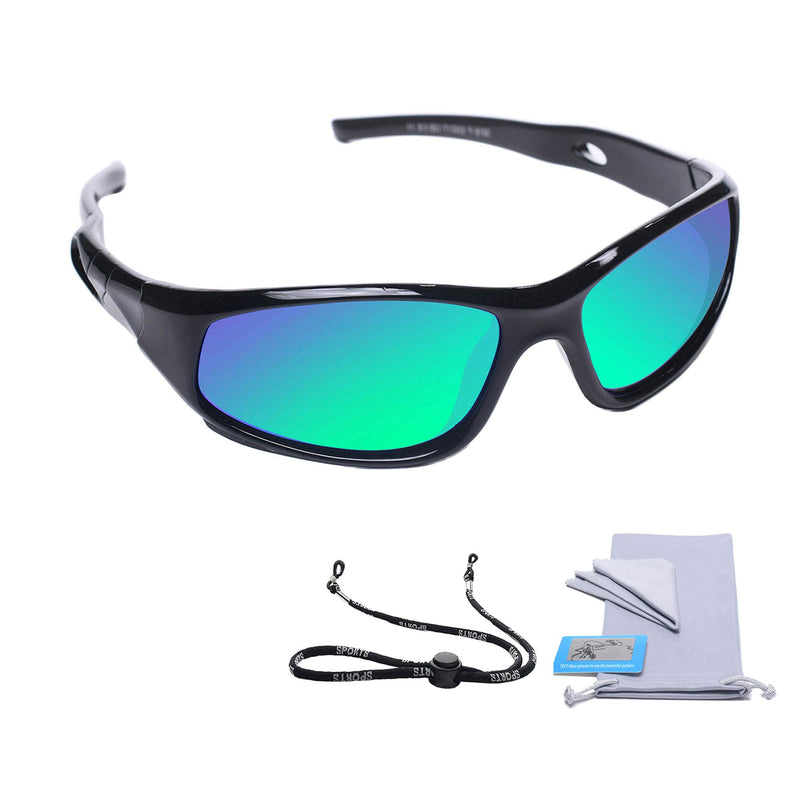 [Australia] - AODUOKE Sports Polarized KIDS Sunglasses For Boys Girls Children Youth Sunglasses With Adjustable Strap Black | Green Lens 