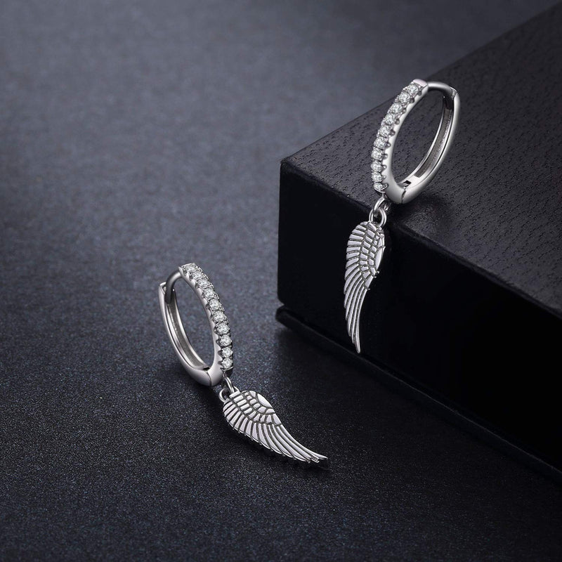 [Australia] - Unisex Cartilage Hoop Earrings 925 Sterling Silver Earrings Men Sleeper Hoop Earrings for Women Tiny Hoop Earrings Father's Day Gifts for Girls E-Silver-Angel Wings 