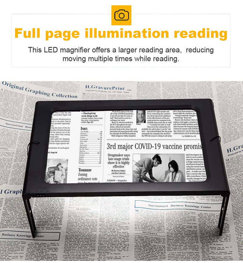 [Australia] - LED Page Magnifier with 12 LED Lights, 3X Large Full Page Magnifying Glass Reading Magnifier, Ideal for Reading Small Prints Low Vision Seniors with Aging Eyes 