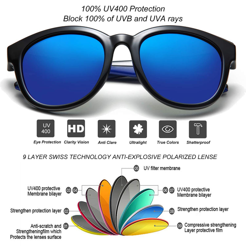 [Australia] - Kids Sunglasses Polarized Sport TPEE Unbreakable Flexible UV Protection for Boys Girls Age 6-12 Bright Black/Blue Frame|blue Revo Lense 