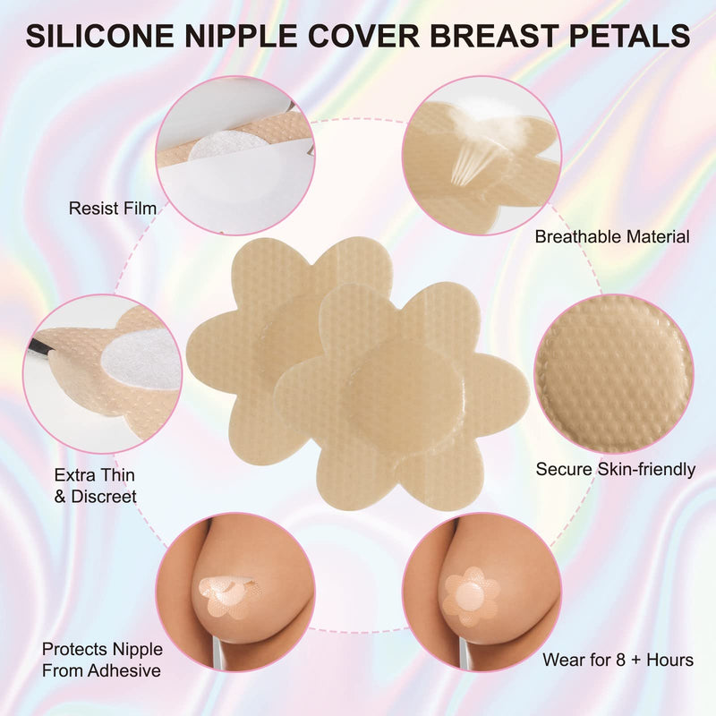 [Australia] - Boob Tape and 2 PCS Petal Nipple Covers, Breathable Invisible Breast Lift Tape, Athletic Tape, Silicone Breast Petals Reusable Adhesive Bra, for A-G Cup Large Breast Yellow 