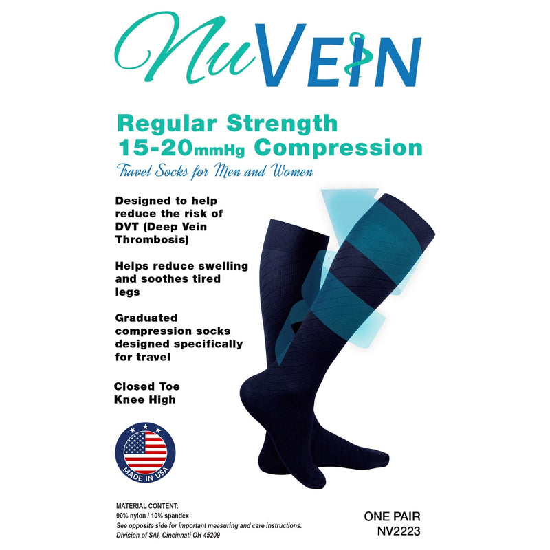 [Australia] - NuVein 15-20 mmHg Travel Compression Socks for Women & Men to Reduce Swelling, Knee High, Closed Toe, Black, X-Large X-Large (1 Pair) 