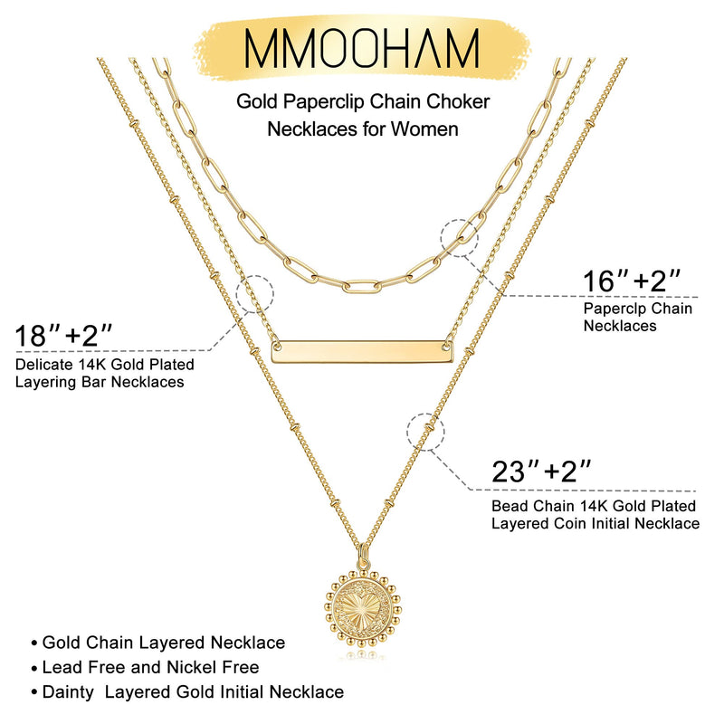 [Australia] - M MOOHAM Gold Layered Initial Necklaces for Women, 14K Gold Plated Layering Gold Necklaces for Women Dainty Coin Letter Pendant Paperclip Link Chain Choker Necklaces Gold Initial Necklaces for Women A 