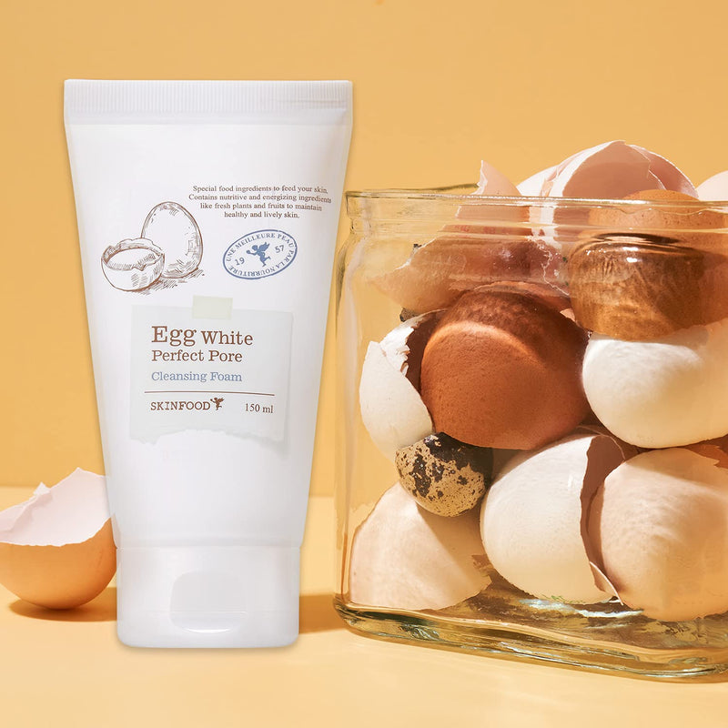 [Australia] - SKIN FOOD Egg White Perfect Pore Cleansing Foam 5.07 oz. (150ml) - Egg Yolk, Albumin Contained Pore Refining Facial Foam Cleanser, Removes Impurities from Pores, Skin Smooth and Soft 
