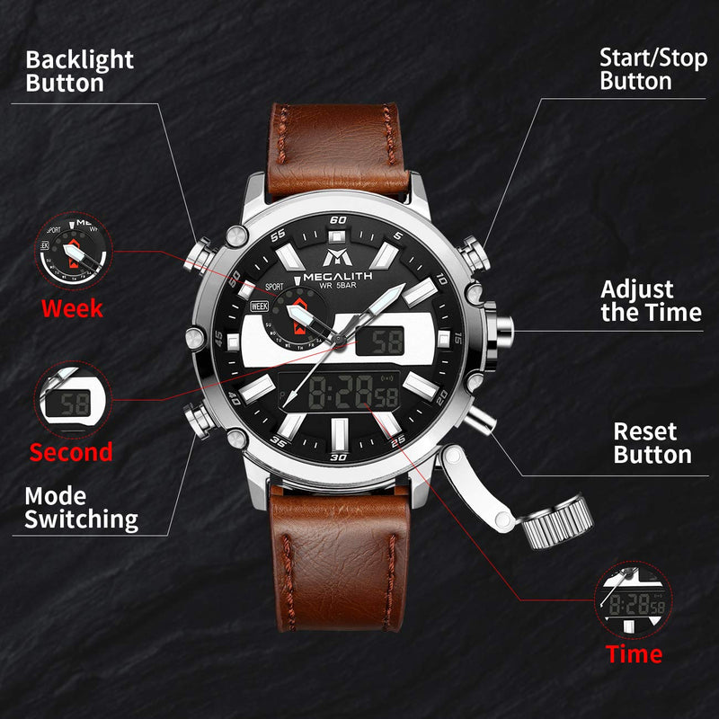 [Australia] - MEGALITH Mens Watches Digital Waterproof Military Sports Watches for Men Luminous Multifunctional Stopwatch Large Face Alarm Wrist Watch with Led Backlight 1-Brown 
