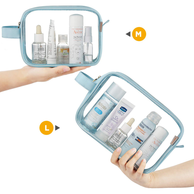 [Australia] - GAGAKU Clear Toiletry Bag Transparent Makeup Bags Set Waterproof Wash Bag 2pcs - Light Blue 1_Light Blue 