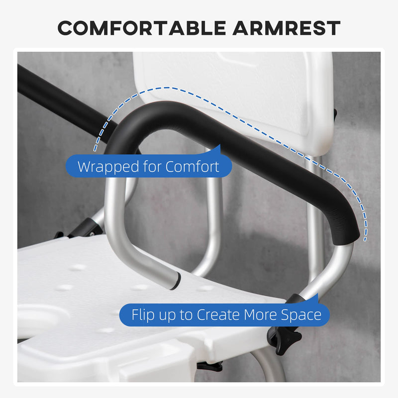 [Australia] - HOMCOM Shower Chair for the Elderly and Disabled, Height Adjustable Shower Stool with Back and Flipped Padded Arms, Suction Foot Pads, White 