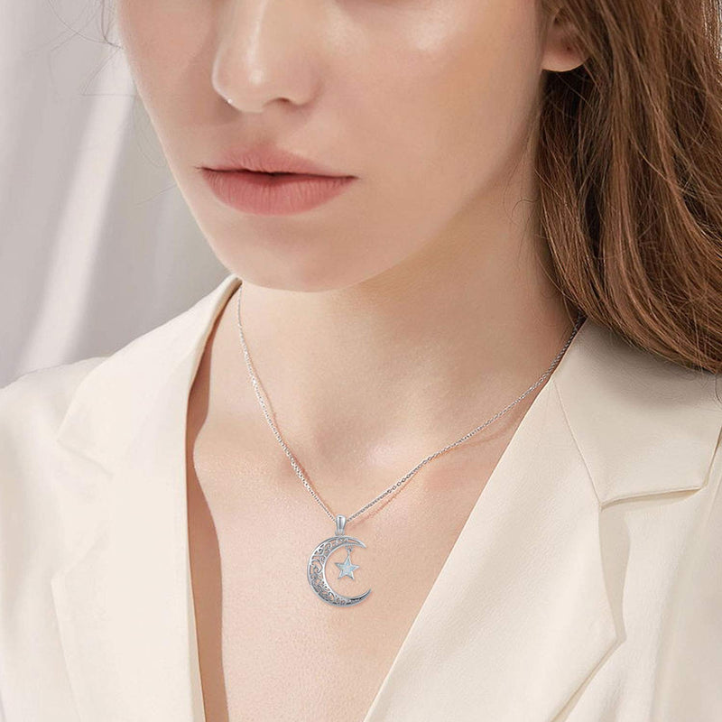 [Australia] - Moon Pendant Necklace with Opal Star Light, Dainty Infinite Love Y-Necklace,Moon Cat Necklace TRISHULA 925 Sterling Silver Forever Love Sparkling Crescent Jewelry Gift for Women Girls,Teen A-Crescent Moon Pendant 